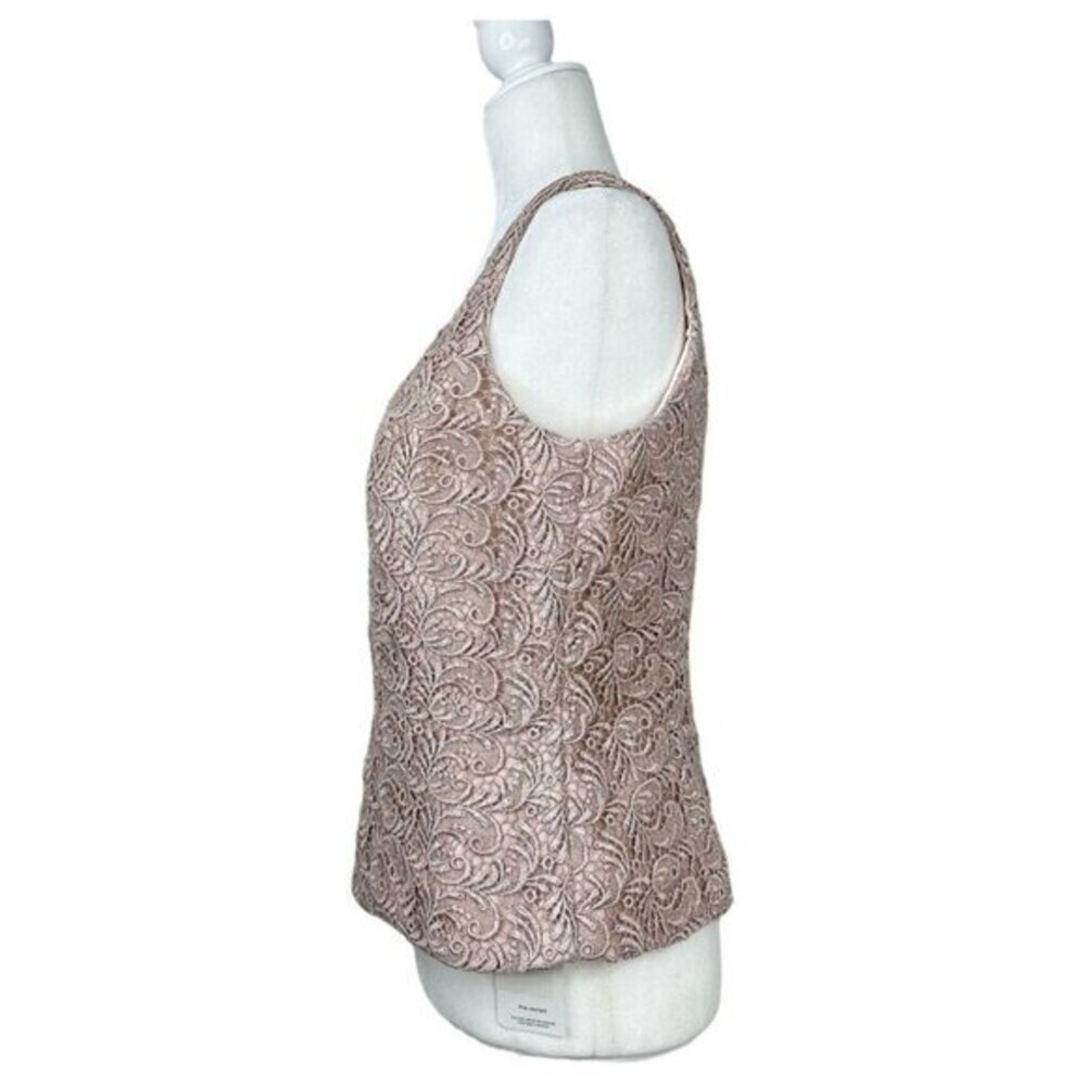 Carmen Marc Valvo Womens Lace Evening Top Square Neck‎ Mauve Pink Formal Size 10 - Picture 4 of 12